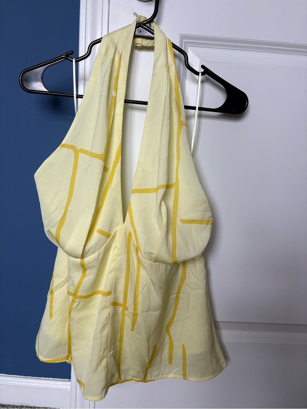 Banana Republic Pale Yellow Halter Top with Yellow Grid Detail